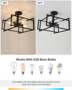 WILON Black Ceiling Light Fixture, 4-Light Farmhouse Light Fixtures Ceiling Mount, Modern Square Semi Flush Chandelier Ceiling Lamp for Kitchen Dining Room Bedroom Laundry Room Living Room