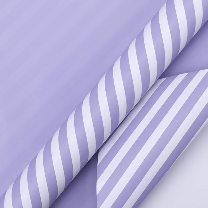 WRAPAHOLIC Reversible Wrapping Paper - Mini Roll - 17 Inch x 33 Feet - Purple and Stripes Design for Birthday, Wedding, Baby Shower, Holiday