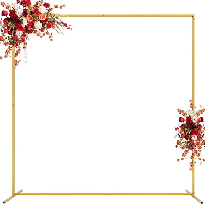 Asee'm 6.6FTx6.6FT Gold Wedding Arch Backdrop Stand Square Metal Rectangular Arch Frame for Ceremony Party Birthday Bridal Baby Shower Anniversary Arbor Balloon Decoration