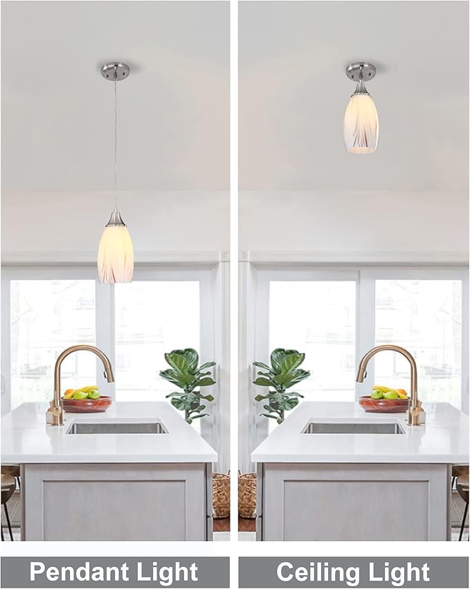 Mini Milk Glass Pendant Lights,Handcrafted Art Glass Pendant Hanging Light fixtures with Brushed Nickel Finish Adjustable Cord Glass Pendant Light Shade for Kitchen Island,Hallway,Dining Room