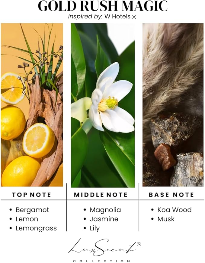 Aroma Scent Diffuser Starter Kit for Up to 1000SQ. FT. Coverage - 120ML Waterless Essential Oil Scent Included - Luxury Aroma Diffuser Ideal for Home, Office & Hotel (Silver, Gold Rush Magic)