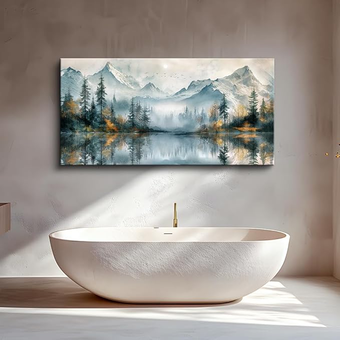 MHARTK66 Canvas Wall Art For Bedroom Framed Decorations For Living Room Modern Office Wall Decor Lake View Painting Forest Tree Landscape Wall Pictures Canvas Artworks Ready To Hang Home Decor