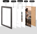KINLINK 12x16 Picture Frame Ash Black, Solid Wood Frames with Acrylic Plexiglass for Pictures 11x14/9x12 with Mat or 12x16 without Mat,Wall Display, Set of 4