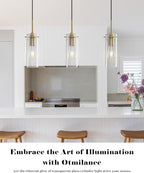 Gold Pendant Lights Kitchen Island 3 Packs, Blown Glass Pendant Light, Modern Glass Kitchen Pendant Light, Hanging Pendant Lights, Island Pendant Lights for Kitchen, Dining Living Bathroom
