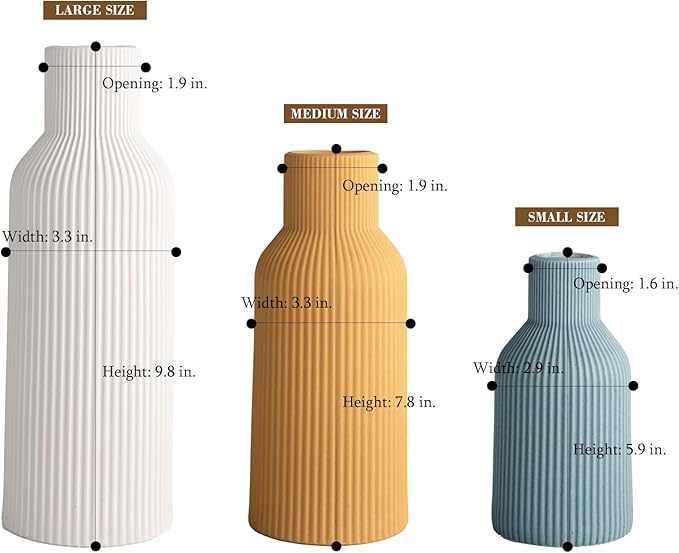 Colorful Ceramic Vases Set of 3, Colorful Ribbed Decorative Vases - Table Centerpieces for Wedding, Living Room, Office & Shelf Decor