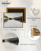 InSimSea Framed Wall Art for Living Room Mountain Reflection Decor Vintage Wall Art Mountain Range Nature Wilderness Art Decorative Rustic for Living Room Bedroom Office Wall Decor 11x14in