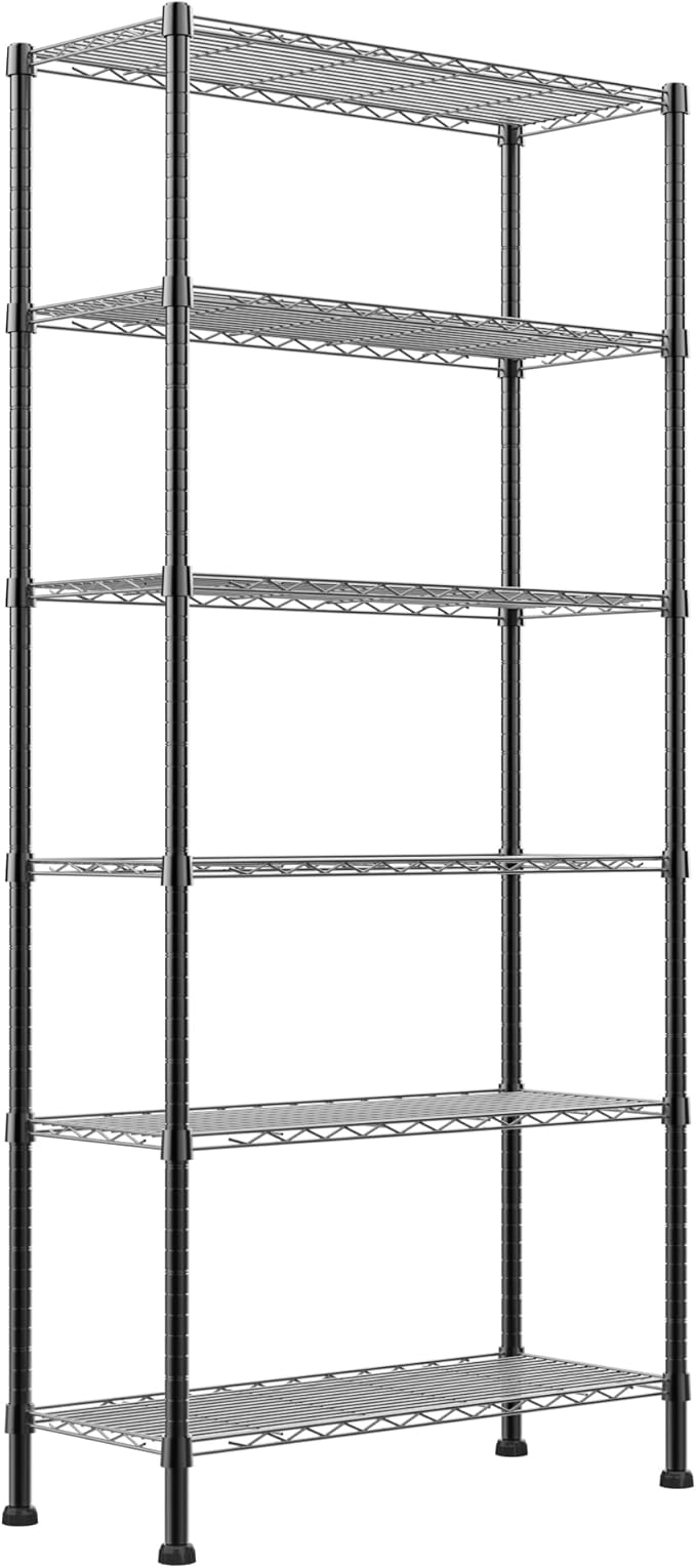 REGILLER 6-Wire Shelving Metal Storage Rack Adjustable Shelves,Standing Storage Shelf Units for Laundry Bathroom Kitchen Pantry Closet(Black,14.1" D x 30" W x 80" H)
