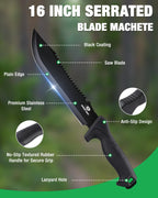 Mossy Oak 16" Heavy Duty Machete with Saw and Sheath, Sharp Dual-Edge Blade, Ergonomic Non-Slip Handle for Bushcraft, Outdoor Hunting, Garden Cutting and Yard Work