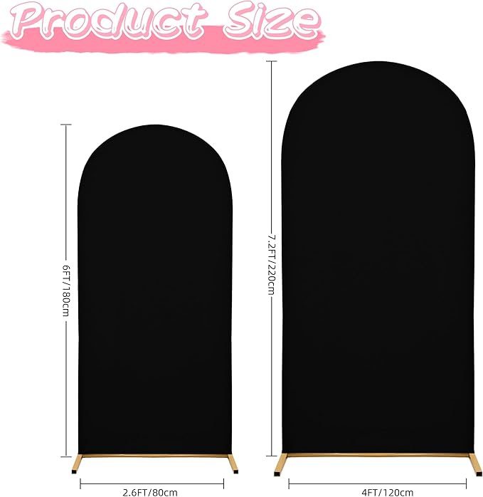 7.2FT Wedding Arch Covers Arch Backdrop Cover Arch Stand Covers Set Arch Cover Spandex Fabric Stretchy Backdrop for Wedding Birthday Party Decoration Baby Shower (Black, Cover Only)