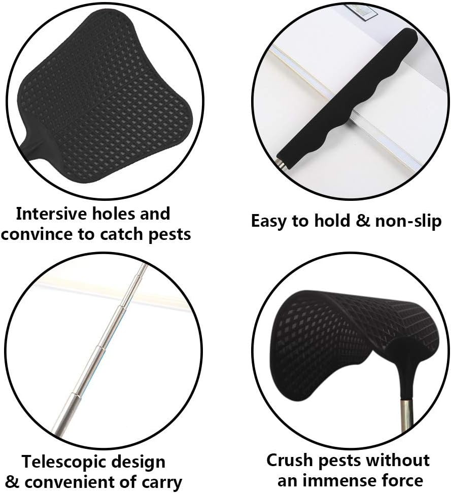 Foxany Telescopic Fly Swatters, Durable Plastic Fly Swatter Heavy Duty Set, Flyswatter with Stainless Steel Handle for Indoor/Outdoor/Classroom (2 Pack)