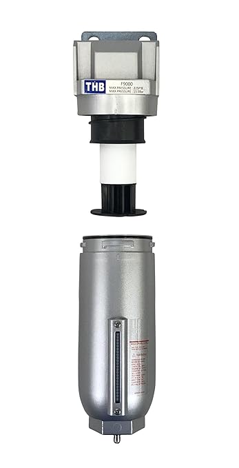 1/2" NPT Industrial Particulate Filter, Removes Water, Moisture, Debris from Compressed Air Lines, 11oz Bowl (225 PSI Max)