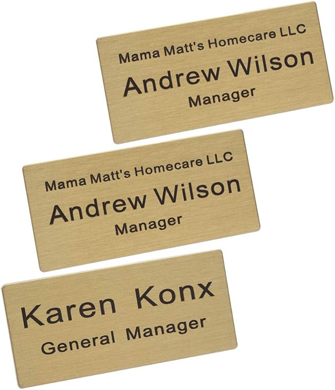 Custom Metal Engraved Name Tag Badge for Business Personalized Identification with Pin or Magnetic Backing ID Badge (Gold/Black, 1.5" x 3")