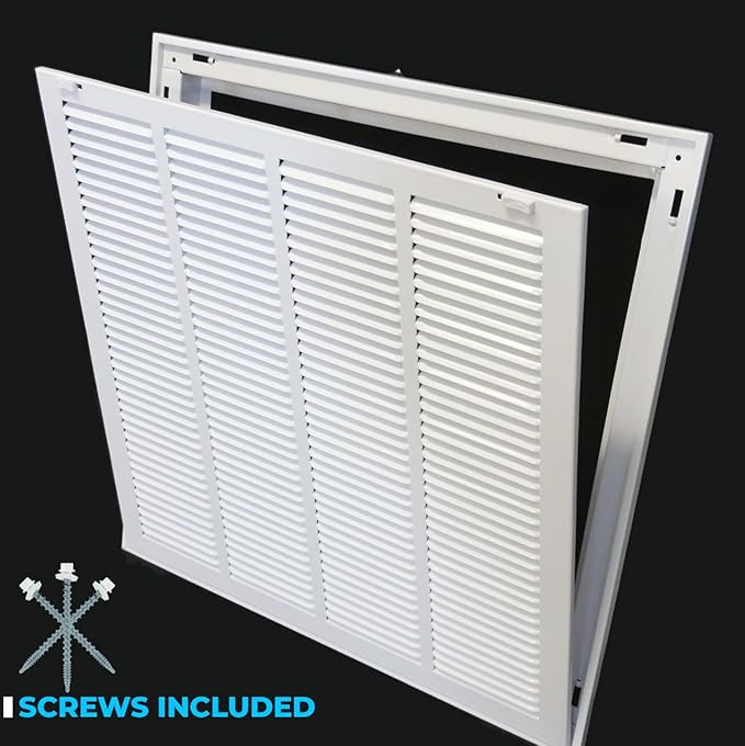 HVAC Premium 24" X 10" Steel Return Air Filter Grille for 1" Filter - Fixed Hinged - HVAC DUCT COVER - Flat Stamped Face - White [Outer Dimensions: 26 5/8" X 12 5/8"]