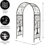 Plow & Hearth Arch Metal Outdoor Garden Arbor | Tree of Life | 83 Inches Tall | Black | Trellis Lattice for Plants | Wedding | Outdoor Patio Décor