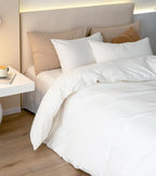 JIYUAN 100% Washed Cotton Duvet Cover Set 3 Pieces Queen, 1 Duvet Cover 90x90 Inches(Comforter Not Included) and 2 Pillowcases,Linen Feel Bedding Set Comfy and Breathable,Bright White