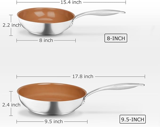 duxtop Ceramic Nonstick Frying Pan 9.5" Stir Fry Pan Skillet with Stainless Steel Handle, PFAS Free, Dishwasher & Oven Safe, All Stovetops & Induction Compatible