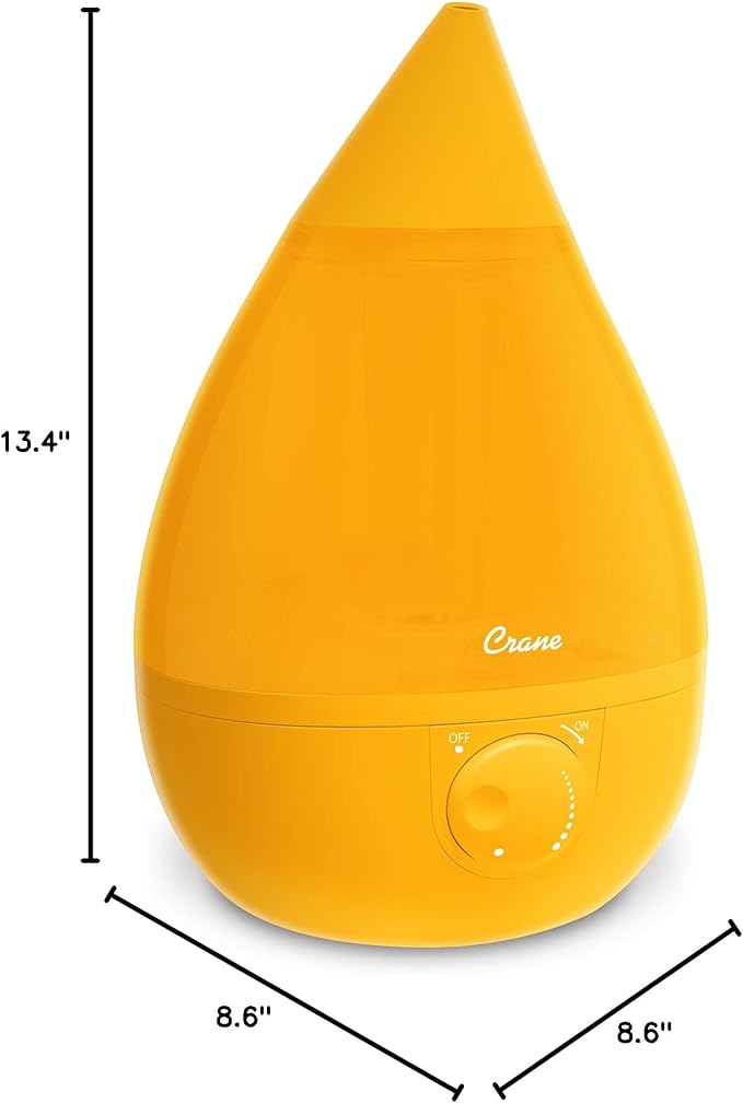 Crane Ultrasonic Cool Mist Humidifier for Bedroom, Baby Nursery, Kids Room, Plants, or Office, Large 1 Gallon Tank, Filter Optional, Orange