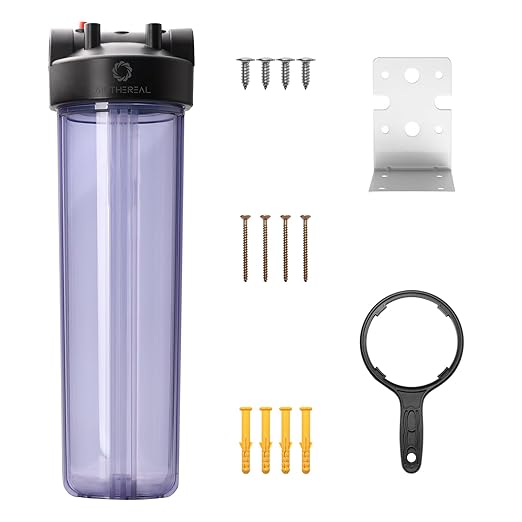 Airthereal Whole House Water Filter Housing, Sediment Filters for Well and City Water, 20"x4.5" Sediment Whole House Water Filter Cartridges with 3/4" NPT Port, Pre-Filtration System (Clear Housing)