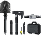 Jbox Shovel Axe Set, High Carbon Steel Folding Shovel with Adjustable 19.2-37.8 Inch Handle, Multi-Tool for Camping, Hiking, Cycling & Emergency, Includes Headlamp, Tactical Outdoor Gear