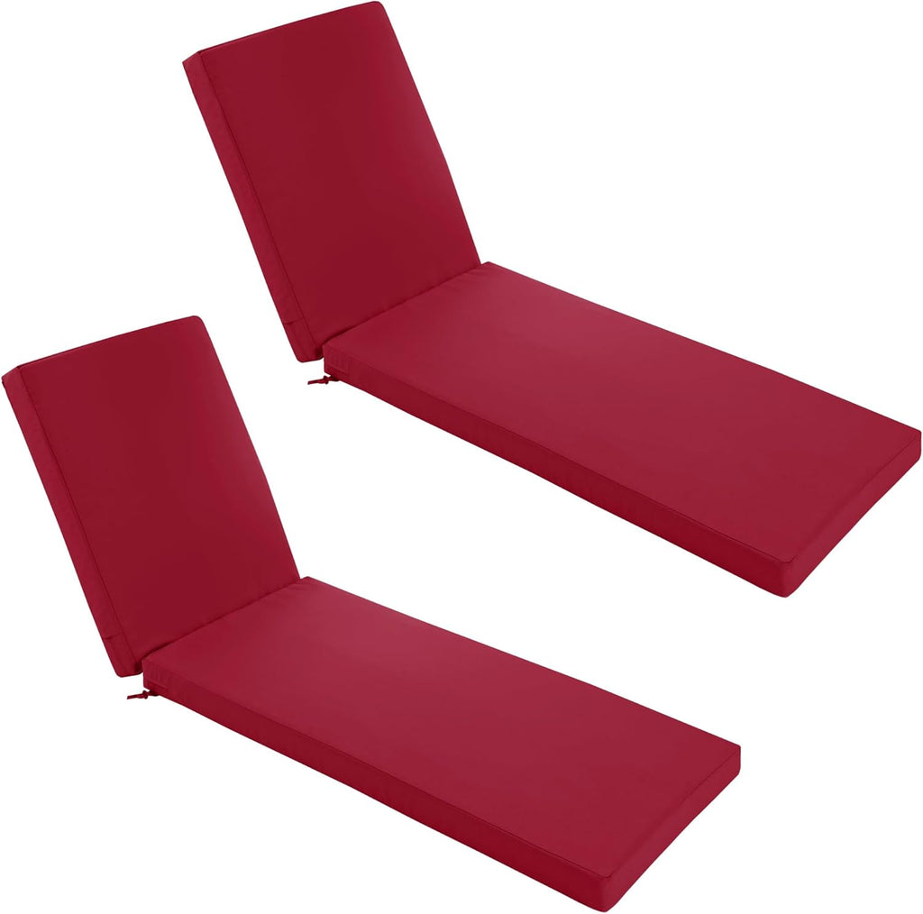 Chaise Lounge Cushions Outdoor Set of 2 - Waterproof and Fade Resistant Sun Lounger Replacement Cushions - Patio Lounger Pads with Removable Cover for Pool, Deck, Lawn, 80 x 26 x 3 Inch, Red