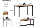 soges 4 Pieces Dining Table Set, 43.3 inch Kitchen Table Set for 4, Dining Set with 2 Chairs and Bench with Storage Rack, Nesting Furniture Set for Dining Room, Kitchen, Restaurant, Rustic Brown