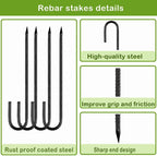 Rebar-Stakes-12-Inch, Ground Stakes Heavy Duty J-Hook Black Coated Anti-Rust Heavy Duty Ground Anchors for Garden Dog Fence Chicken Coop Christmas Decorations Deer Fence 4pcs