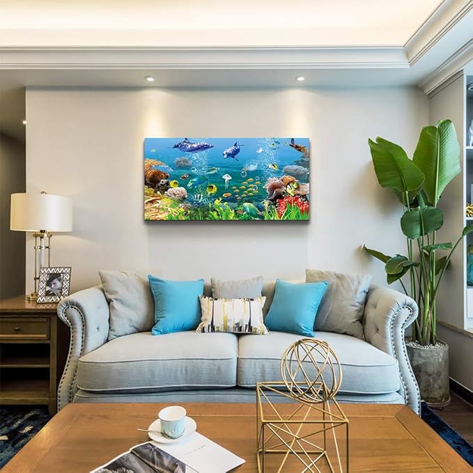 MHARTK66 Canvas Wall Art - Coral and Fish Modern Home Decor Stretched and Framed Ready to Hang Ocean Theme Sea Fish and sea Turtles Mediterranean Style Canvas Prints The living room Wall Decor