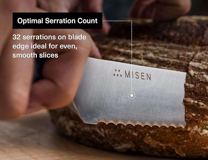 Misen Serrated Bread Knife – High-Carbon Japanese AUS8 Steel – Effortless Slicing of Bread, Pastries, and Fruits – Razor-Sharp Edge and Durable Blade with Ergonomic Handle - 10", Gray