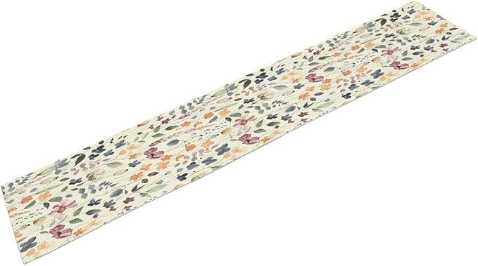 Watercolor Floral Table Runner, Vintage Colorful Floral Natural Style Pattern Decorative Home Restaurant Kitchen Rectangle Table Runner,13in（33cm） W * 90in（229cm） L