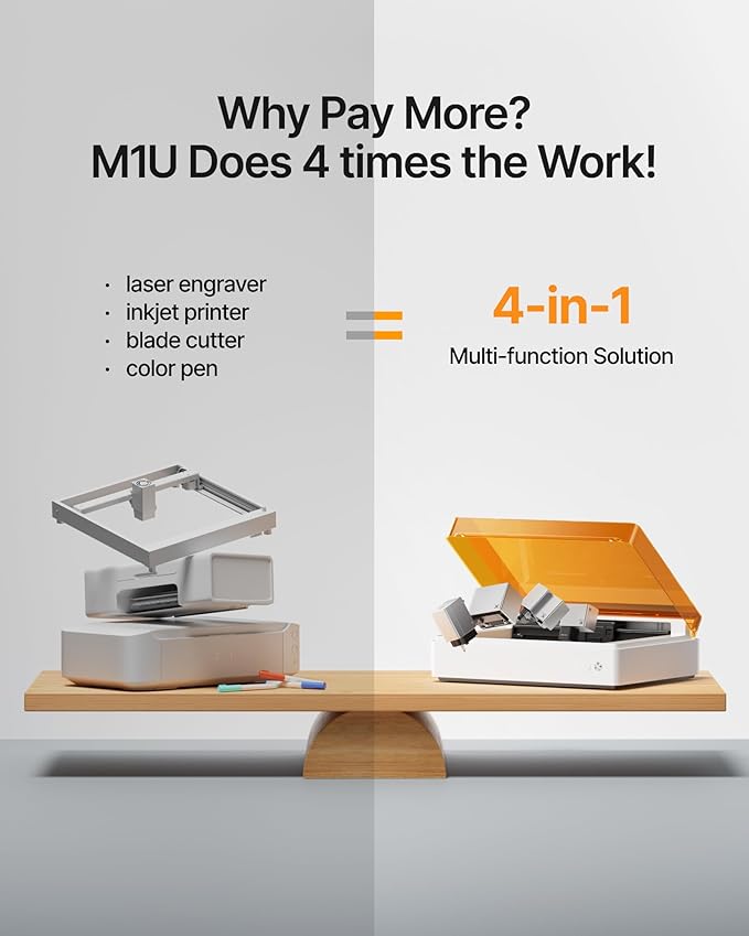 xTool M1 Ultra Laser Cutter and Engraver Machine, 4-in-1 Craft Machine with 10W Laser Engraver, Inkjet Printing, Blade Cutting, Pen Drawing, Easy to Use on 1000+ Materials - Basic Bundle