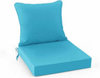 Summsun Outdoor Backrest and Deep Seat Cushion Set, Waterproof Fade Resistant Patio Chair Furniture Cushion with Removable Cover, 22 x 22 Inch, Teal, 1 Set