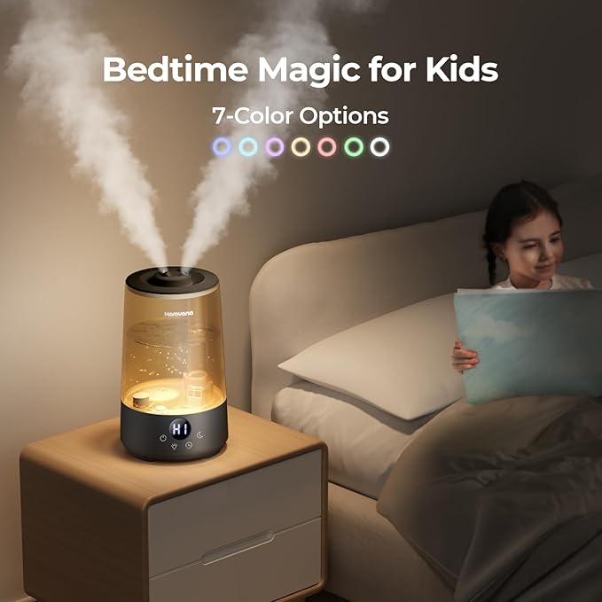 Homvana 3.6L Cool Mist Humidifiers for Bedroom, Large Room, Home, House, Office, Living Room, 34H Top Fill Easy to Clean Small Humidifier for Plants indoor, Grow Tents, Greenhouse, Filterless (Black)