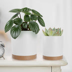 Plant Pots with Drainage Holes and Saucers – 7, 6.5, 6, 5, 4 Inch Plastic Planters for Indoor Outdoor Plants, Modern Matte Finish, Lightweight & Durable（White