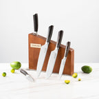 DELUXE 6 Pcs Kitchen Knife Sets, Powder Steel Forged Stainless Steel Knife Set with Block, Comes with Chef's, Santoku, Bread, Utility and Paring Knives, Ideal for All-Around Food Preparation