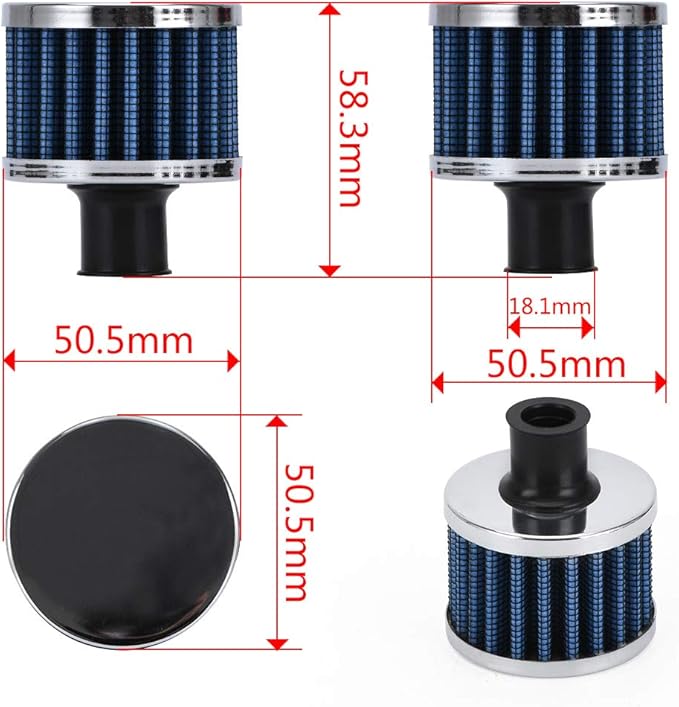 PTNHZ Universal 2 PCS 12mm Auto Cone Mini oil Air Intake Filter Crankcase Vent Valve Cover Breather Filter Flow Air Filters Blue