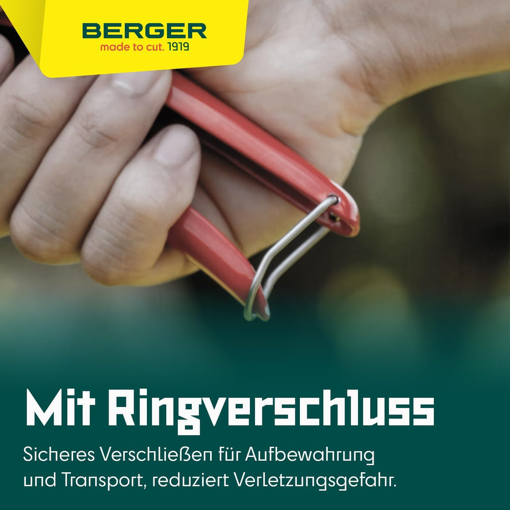 BERGER Commercial Grade Grass Shears, Self-Sharpening Steel Blades with Anti-Stick Coating, Forged Steel Body, Ring Clasp for Hanging Storage, 2200