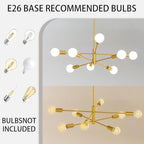 Modern Chandelier Ceiling Light Fixture, 53InchH Sputnik Chandeliers for Dining Room Hanging Light Fixtures Over Table Height Adjustable for Bedroom Kitchen Island Foyer 8-Light Gold
