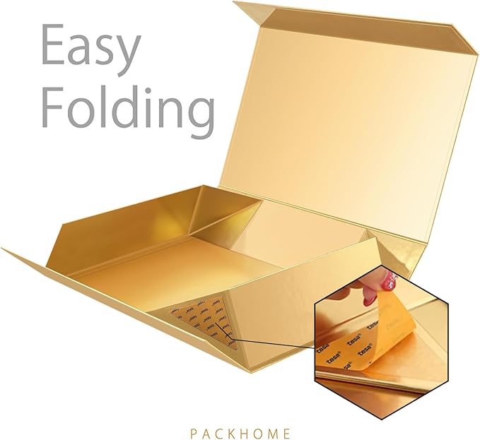 PACKHOME 6 Extra Large Gift Boxes 17.5x11.3x4.3 Inches, Sturdy Shirt Boxes with Magnetic Lids for Clothes and Large Gifts (Glossy Gold)