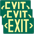 3Pack Photoluminescent Exit Sign Green - 14.25"x 7.5" Aluminum - Adhesive Backing- Includes 6pcs Removable Arrows - Glow In The Dark Exit Signs