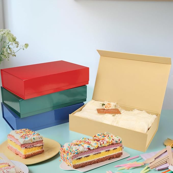 PACKHOME 6 Extra Large Gift Boxes 17.5x11.3x4.3 Inches, Sturdy Shirt Boxes with Magnetic Lids for Clothes and Large Gifts (Glossy Red)