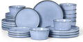 Herogo 24-Piece Stoneware Dinnerware Set for 8, Dinner Plates and Bowls Sets, Double Reactive Glaze Dishware Place Setting for Kitchen, Scratch Resistant, Microwave Safe, Haze Blue