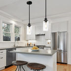 Black 1-Light Pendant Light with Seeded Glass Shade, Farmhouse Mini Chandelier Ceiling Lighting for Kitchen Island Bar Loft, Hanging Ceiling Lamp E26 Bulb Base