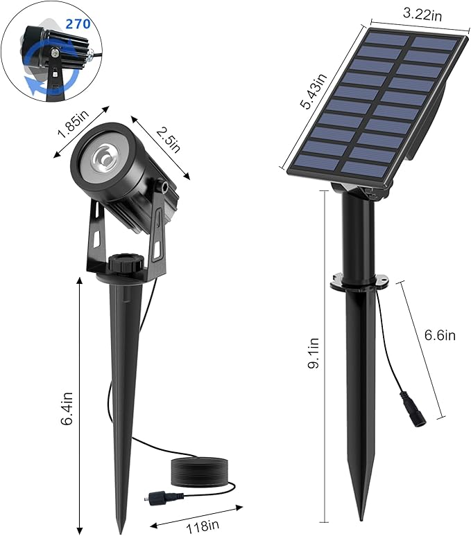 T-SUN Color Changing Solar Spotlights, LED Solar Powered Landscape Lights Outdoor Waterproof Solar Security Wall Lights Auto ON/Off Dual Head Light for Garden Yard Patio(RGB), 2-IN-1