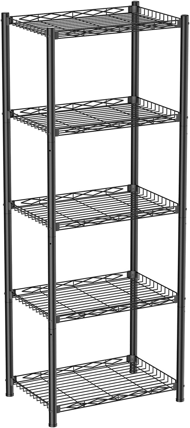 VETALLO Wire Shelving Units,5 Tier Metal Shelves,Storage Rack Small Shelf, Utility Narrow Standing Racks Unit for Kitchen,Garage, Pantry, Laundry,Bathroom,Closet Organizer (16.6" L x 11.8" W x 53" H)