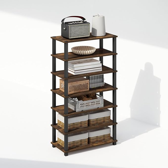 Furinno Turn-S-Tube 4-Tier Multipurpose Standing Shelves, Amber Pine/Black, Set of 2