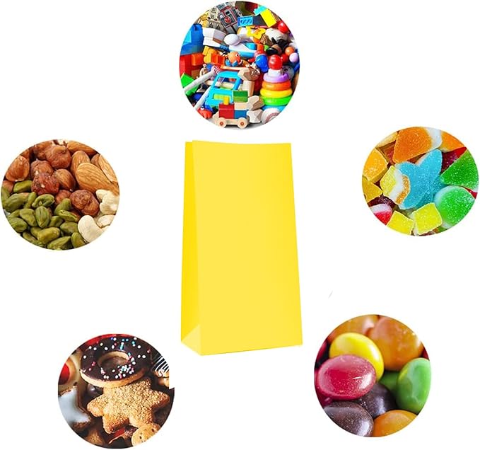 Oletx 30-Pack Yellow Party Favor Paper Bags, 9'' Wrapped Treat Bags for Birthday Party, Babyshower, School Activities