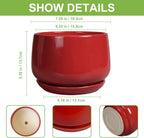 G EPGardening Ceramic Planter 7 Inch - Flower Pots for Indoor Plants, Round Planter with Drainage and Ceramic Tray, Modern Plant Pot, Bathroom Decor, Teacher Gifts, Red