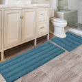 H.VERSAILTEX Bathroom Rugs Bath Rug Set 2 Piece Bathroom Contour Rug Toilet Mat Sets Non Slip Contour Bath Rug Ultra Thick Water Absorbent Striped Bath Mats(47" x 17" Plus 20" x 20" U, Turquoise Blue)