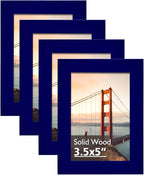 KINLINK 3.5x5 Picture Frames Navy, Solid Wood Frames with Plexiglass for Table Top and Wall Mounting, Photo Frames for Horizontal or Vertical Display, 4 Pack