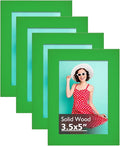 KINLINK 3.5x5 Picture Frame Grass Green, Solid Wood Frames with Plexiglass for Table Top and Wall Mounting, Photo Frames for Horizontal or Vertical Display, 4 Pack
